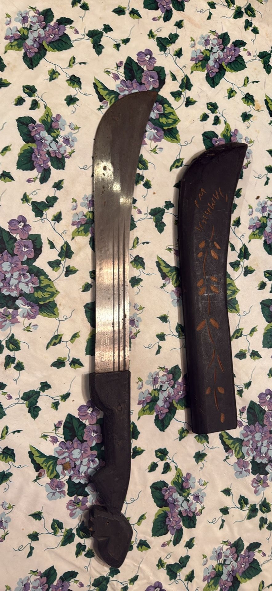 Vintage Robert Mole & Sons Birmingham Machete 28 inches With Carved Wood Handle & Sheath JAMAICA WI