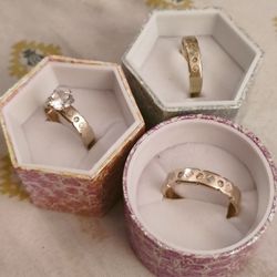 Gold 14K Tri Color Gold Cubic Zirconia Wedding Band