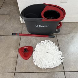 O-Cedar EasyWring Microfiber Spin Mop, Bucket Floor Cleaning System, Red, Gray, Standard