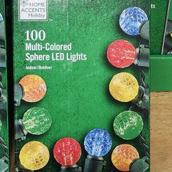 Brand New Home Accents Holiday Indoor/Outdoor 100 Multi-Colored Sphere Christmas Lights 28' 10" in length