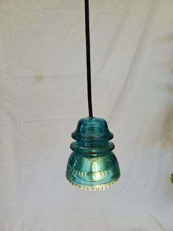 Matched pair Glass Electric Insulator Pendant Light / Blue Green Sold as a pair P3