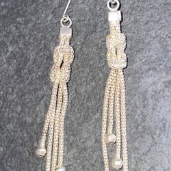 Vintage Peruvian 3” Sterling Silver Mesh Fancy Knot Tassel Dangle Earrings, 5.6g