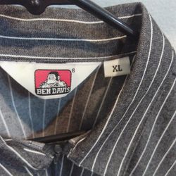 Men's Ben Davis Half Zip Up Shirt/Grey And White Stripes 