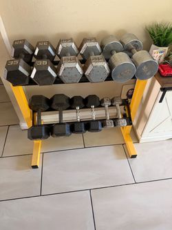 Dumbbells weights 10-50lbs plus rack 380lbs total
