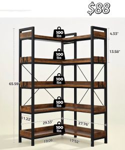 😀 5-Tier Corner Bookshelf, L-Shaped Metal Frame Shelf with Tall 14" Shelves, Plant Stand and Storage Rack for Small Spaces, Living Room and Home Offi