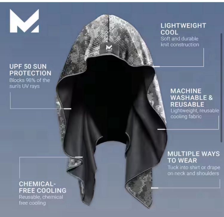 Mission Cooling Hoodie Towel Evaporative Cool Technology Keeps Cool UPF 50 IN ASSORTED COLORS