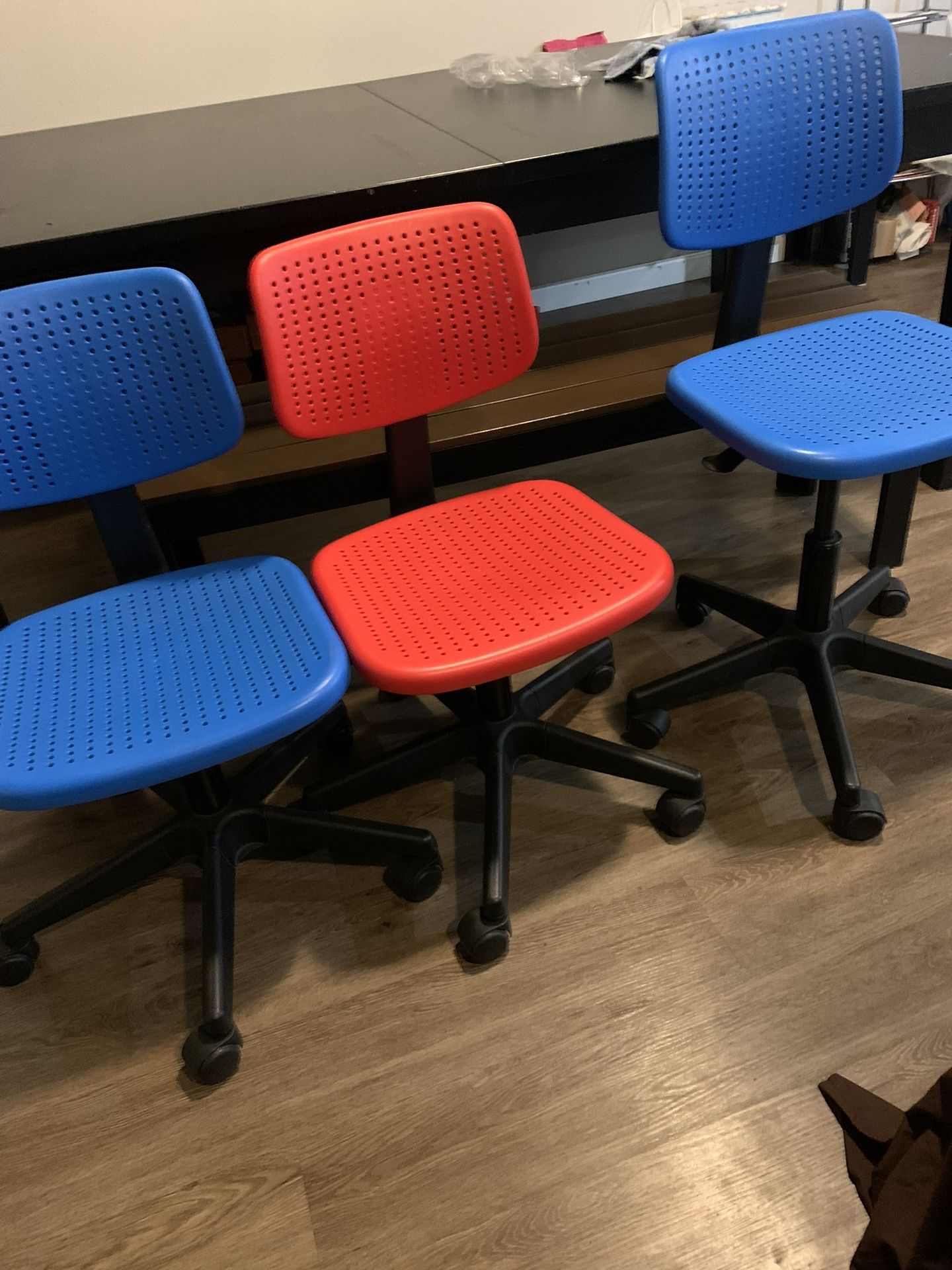 3 IKEA Blue And Red Swivel Rotating Chairs