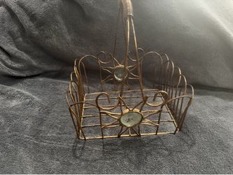 Vintage Celestial Metal Wire Basket with Glass Sun Face Medallions