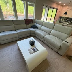 Nevio 5 Piece Leather "L" Sectional 3 power Recliners - Top Grain , Stone Ivory Color