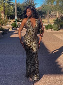 Leopard print maxi dress with open back