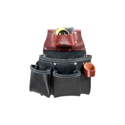 3 Pouch Pro Tool Bag with Tape Measure Pouch - Tan and Black Leather