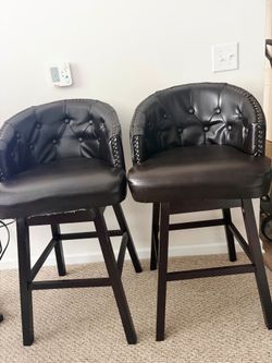 Set of 2 Dark brown/Black Faux Leather Swivel Counter Stools