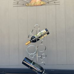 Vintage Chrome Steel Wine Rack  Bottle Holder. 