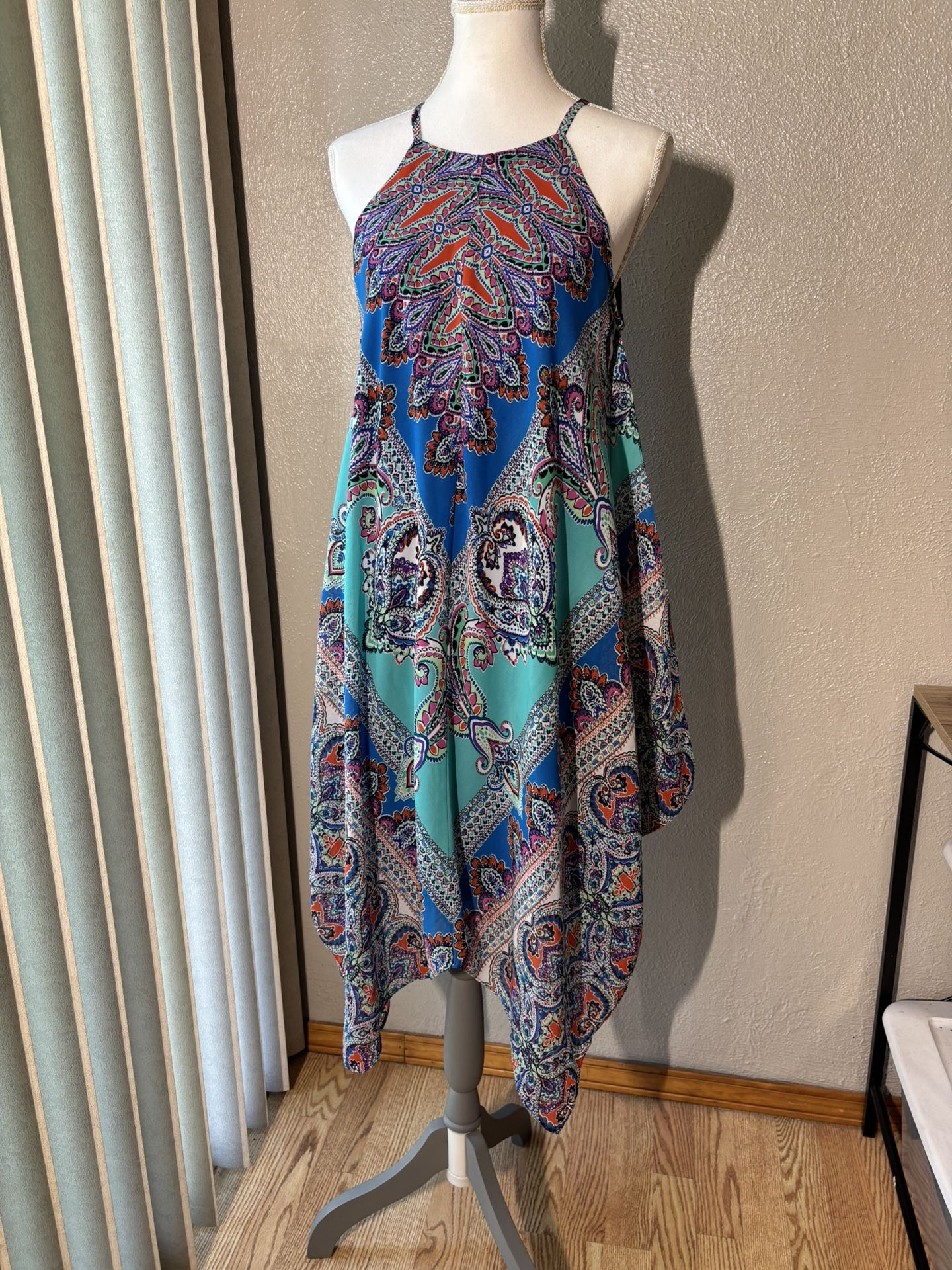 Dress Paisley Print Asymmetric Ruffle Boho size Medium
