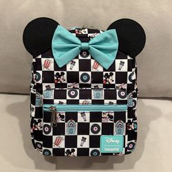 Mickey & Minnie Date Night Diner Checkered All-Over Print Nylon Square Mini Backpack