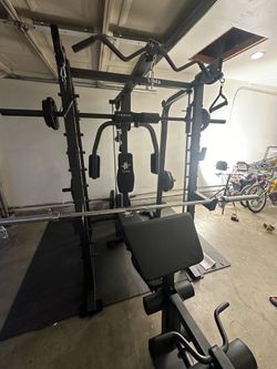 Vesta Fitness Smith Machine 2001 w/Bench Attachment | 230lb Bumpers Weights | 7ft Olympic Bar | Fitness | Gym Equipment | FREE DELIVERY & INSTALL🚚