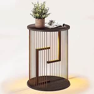 Modern Wood Accent Night Stands /End Tables. LED Lights For Ambience To Fit Any Mood. Twine Rope Design.