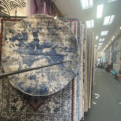 5x5 Round Area Rugs Carpet Rugs Abstract Design Soft Colors Blue Beige