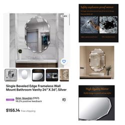 SNUGACE Single Beveled Edge Frameless Wall Mount Bathroom Vanity Mirror, 24” X 36”|Silver| Rectangle 24*36
