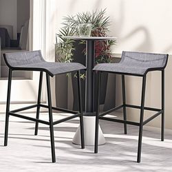 Bar Stools Set of 2, Counter Height Bar Stools Chairs with Low Back and Footrest, Metal Barstools, Breathable Textilene Fabric Stools for Indoor Outdo