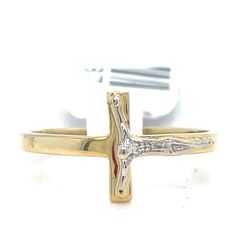 14Kt Two Tone Wrap Jesus Cross Ring 1.50g Size 6 I-1587