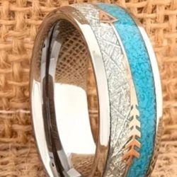 Turqouise Color Gold Arrow band ring size 6 to 13 shipping available