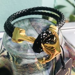 Men’s Braided Leather And 24K Gold Plated Bracelet