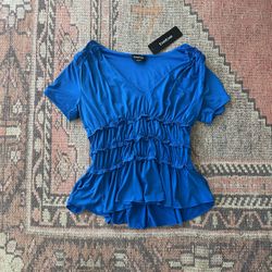 Bebe Royal Blue Sadie Smocked Top