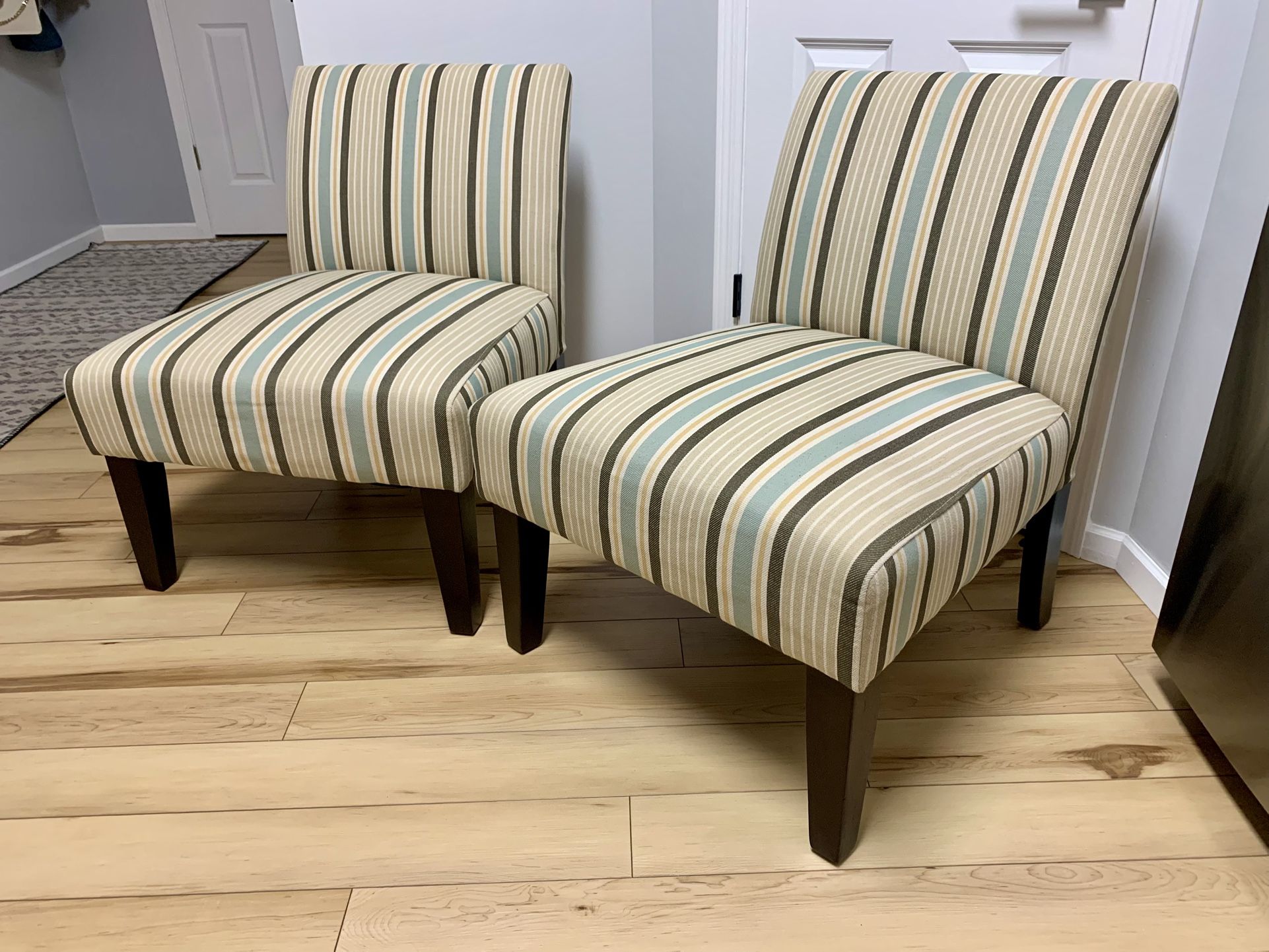 Two Striped Modern Accent Chairs
