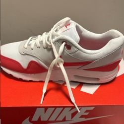 red and white, air max, size 7 men 