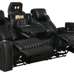 New Top Grain Genuine Leather Voice Activated Sofa And Love Seat With Power Recliner Power Headrest Massage And Wireless Chargers
