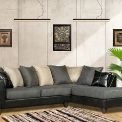 Gray Sectional W/leather Trim 
