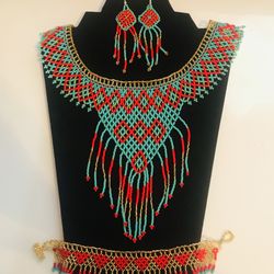 Necklace, Bracelet And Earrings Set Joyeria Artesanal Mexicana, Jewelry, Hand Made , Huichol Art