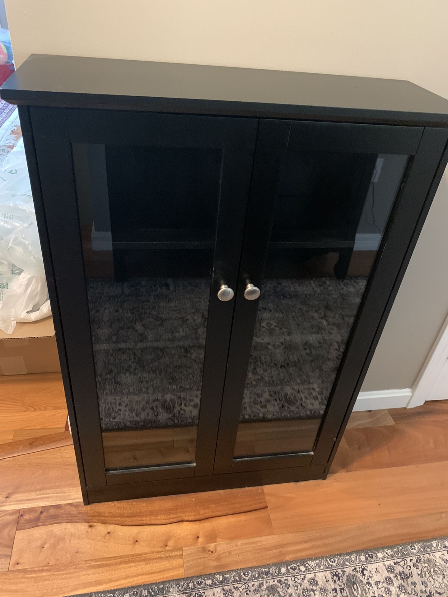 Storage Cabinet Black With Glass Doors