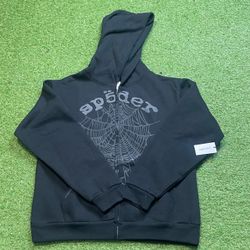 Sp5der Black Zip-Up Hoodie
