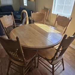 Antique Solid Oak Dining Table And Chairs