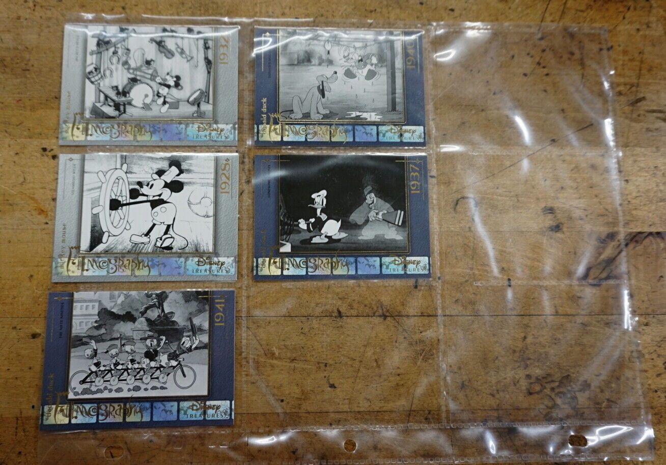 LOT 5 DISNEY TREASURES CARDS MICKEY MOUSE AND ETC COLLECTIBLE MINT