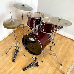 SP Sound Percussion Adult Complete Drum Set 22 12 13 16 14” Candy Apple Red New Quiet Cymbals sticks key $300 cash in Ontario 91762