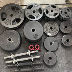 1” Iron Weights (305 Lbs) + Accessories (Plates + Dumbbells & 2 Bars)