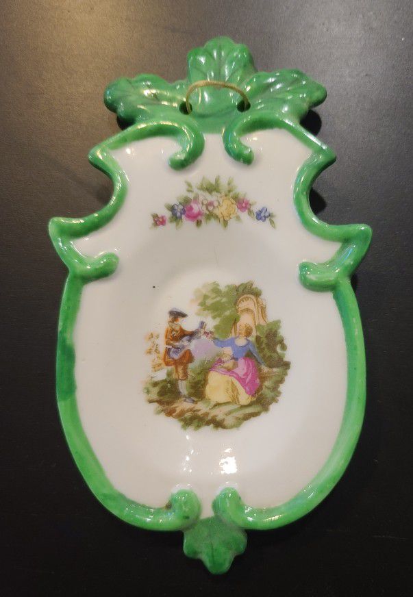 Vintage Limoges Romantic Couple Bone China Spoon Rest Wall Hanging Art