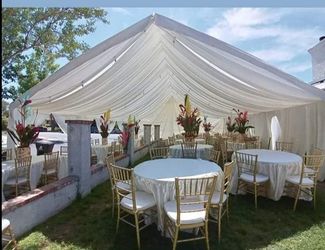CANOPY WITH DRAPPING TABLES AND CHAIRS 