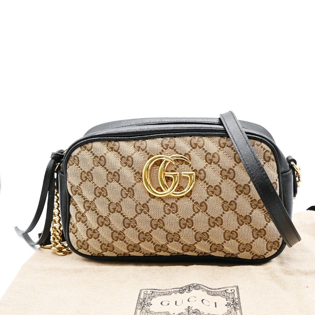 GUCCI Marmont GG Pattern Chain Shoulder Bag Canvas Leather