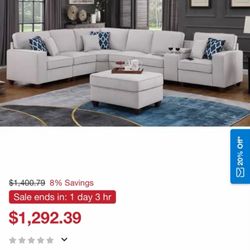 Sectional Sofa with Ottoman - Light Gray