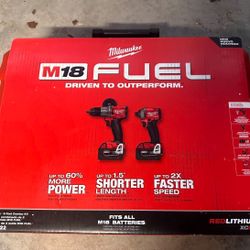 Milwaukee New Kit Hammer Drill And Impact Fuel M18 4th Generation Batteries 5ah And Charger 