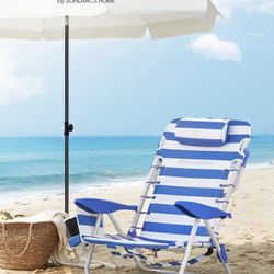 Portable Backpack Beach Chair, 331 lb Capacity, 4 Angles Adjustable Backrest, 2 Side Pockets, Towel Bar, Blue and White UGCB62BU