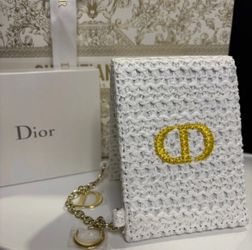 Dior White Woven mirror with Gold Chain
