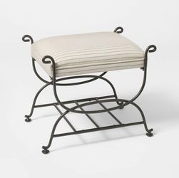 Threshold Studio McGee Metal Ottoman Gray Stripe Upholstered Footstool