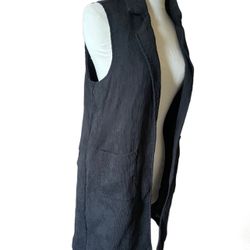 Casting LA vest Jacket Black Long With Pockets Womens Sz Medium Festival Collar 