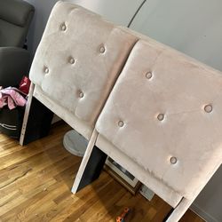 Full Size Bed Frame With Ivory Suede Storage Head Board 