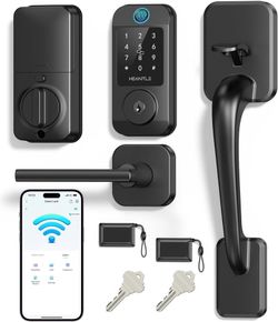 Wi-Fi Front Door Lock Set - Smart Locks for Front Door Built-in WiFi Keyless Entry Deadbolt with Handle Set Fingerprint Smart Electronic Deadbolt, Wor
